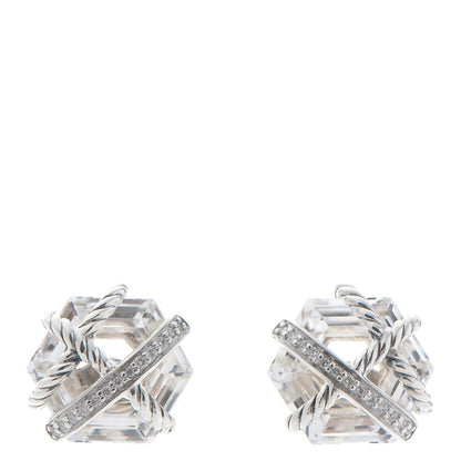David Yurman Sterling Silver Diamond Crystal 10mm Cable Wrap Earrings 1 of 8