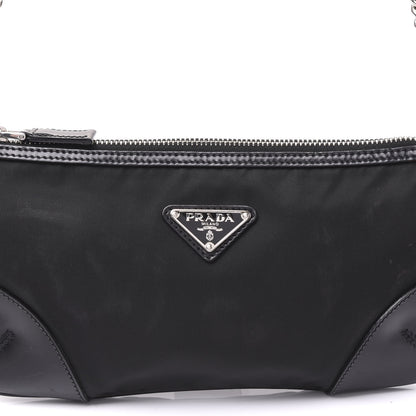 Prada Tessuto Nylon Calfskin Chain Pochette Black 8 of 8