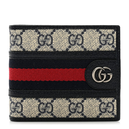 Gucci GG Supreme Monogram Web Mens Ophidia Bi-Fold Coin Wallet Beige Blue 1 of 7