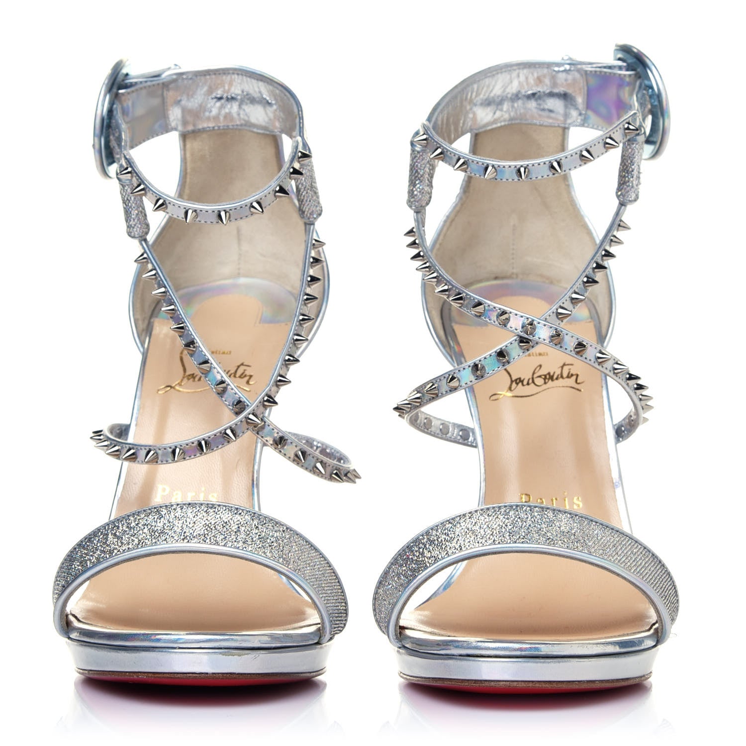 Christian Louboutin Lurex Specchio Choca Lux Sandals 38.5 Silver 3 of 14