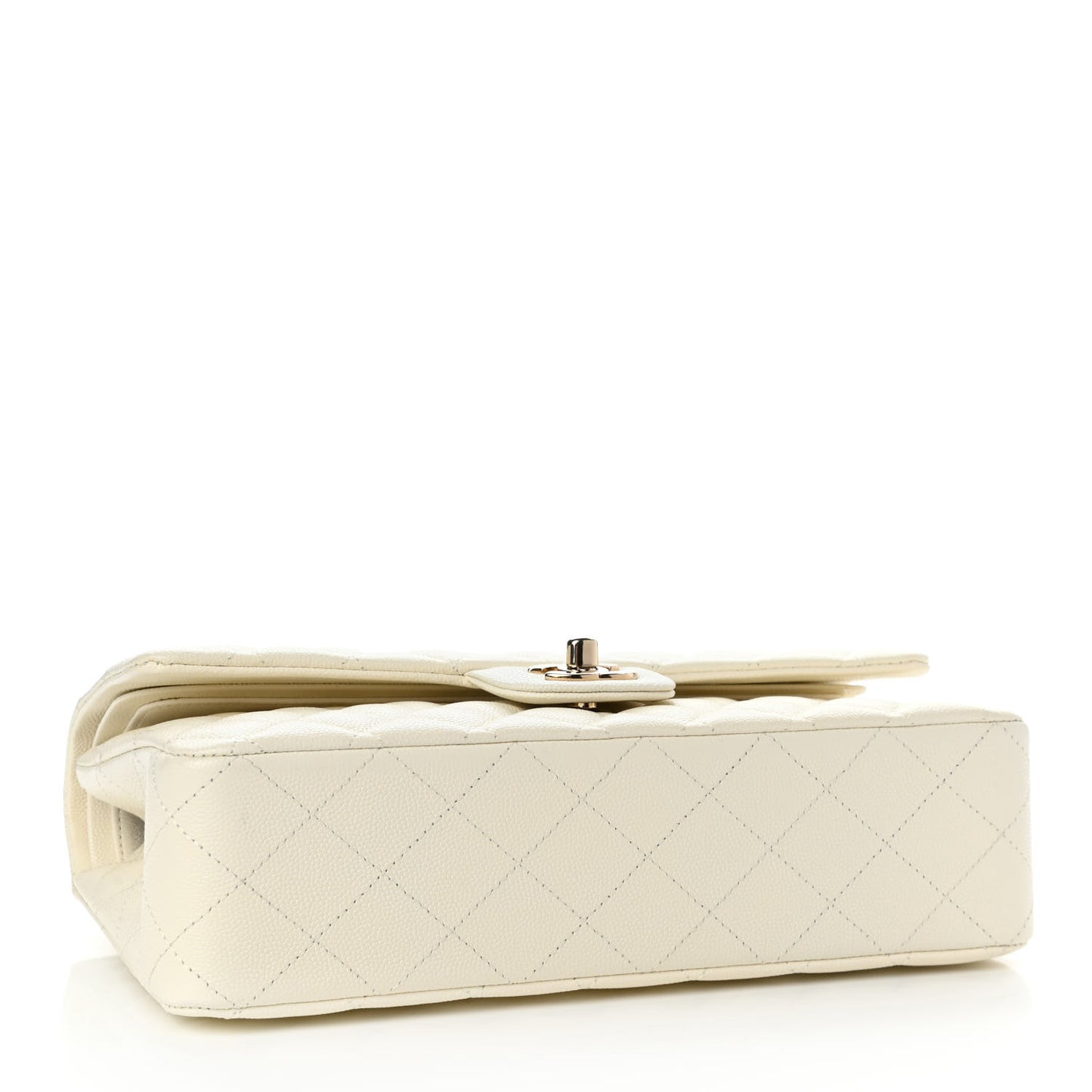Caviar Quilted Medium Double Flap White