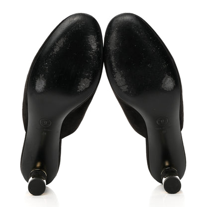 Chanel Kid Suede Logo Mules 40 Black 5 of 9