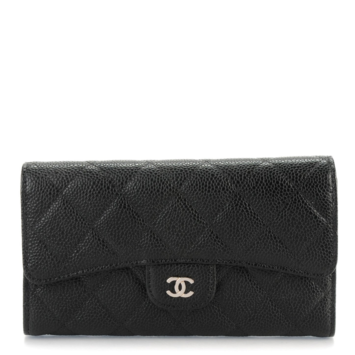 Caviar Quilted Large Flap Wallet Black