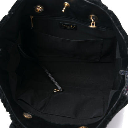 Chanel Shearling Sequin Tweed Shopper Tote Black 5 of 11