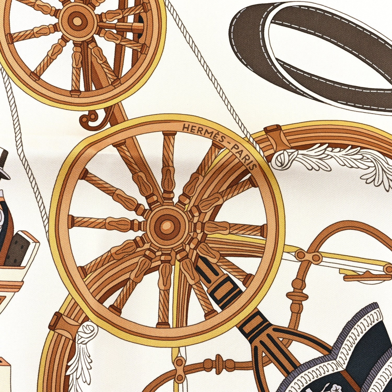 Hermes Silk Stately Wheels Scarf 90 White Vert Etoupe 2 of 3