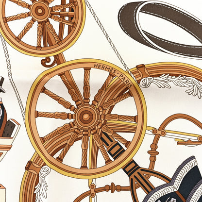 Hermes Silk Stately Wheels Scarf 90 White Vert Etoupe 2 of 3