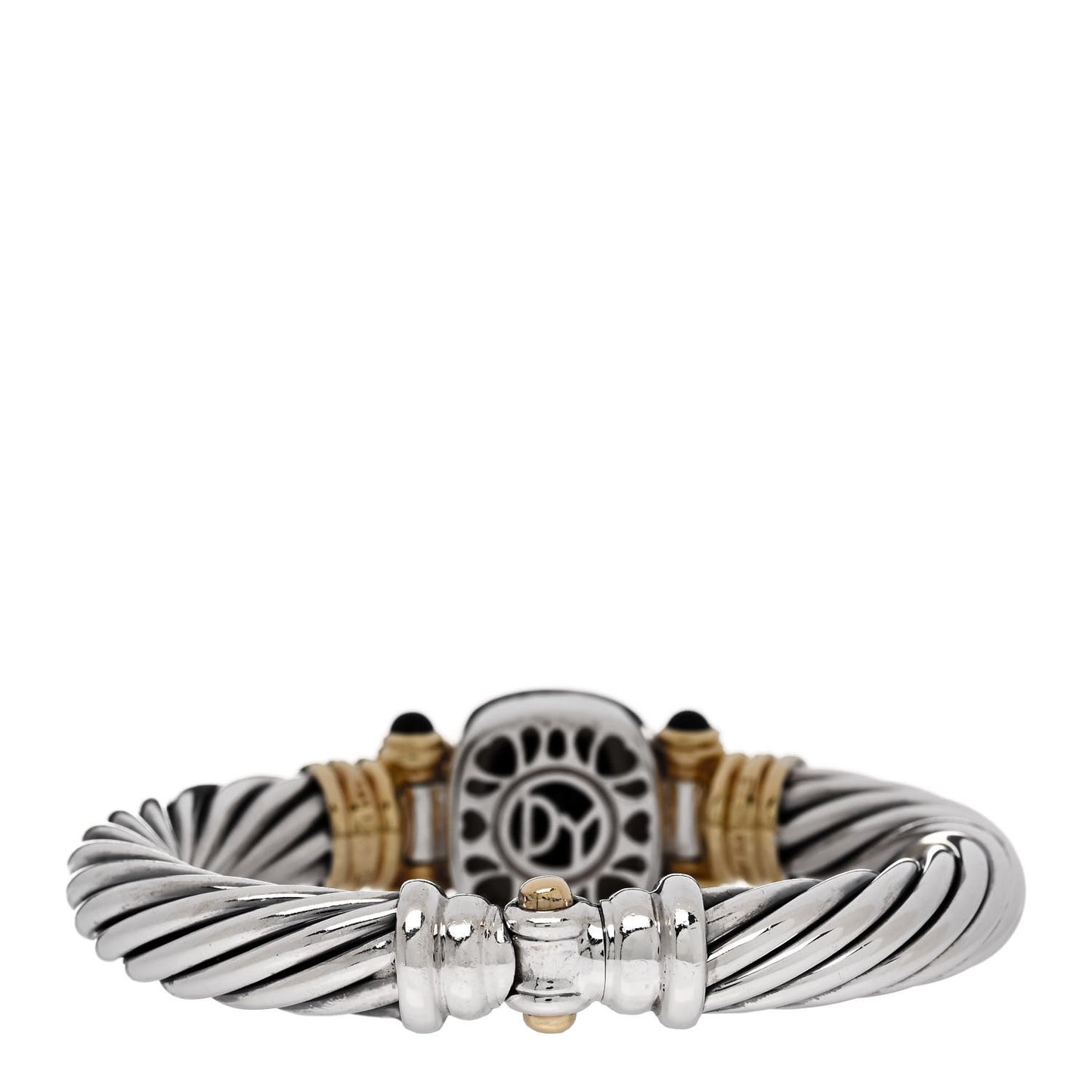 Sterling Silver 18K Yellow Gold Diamond Black Onyx 9mm Cable Bracelet