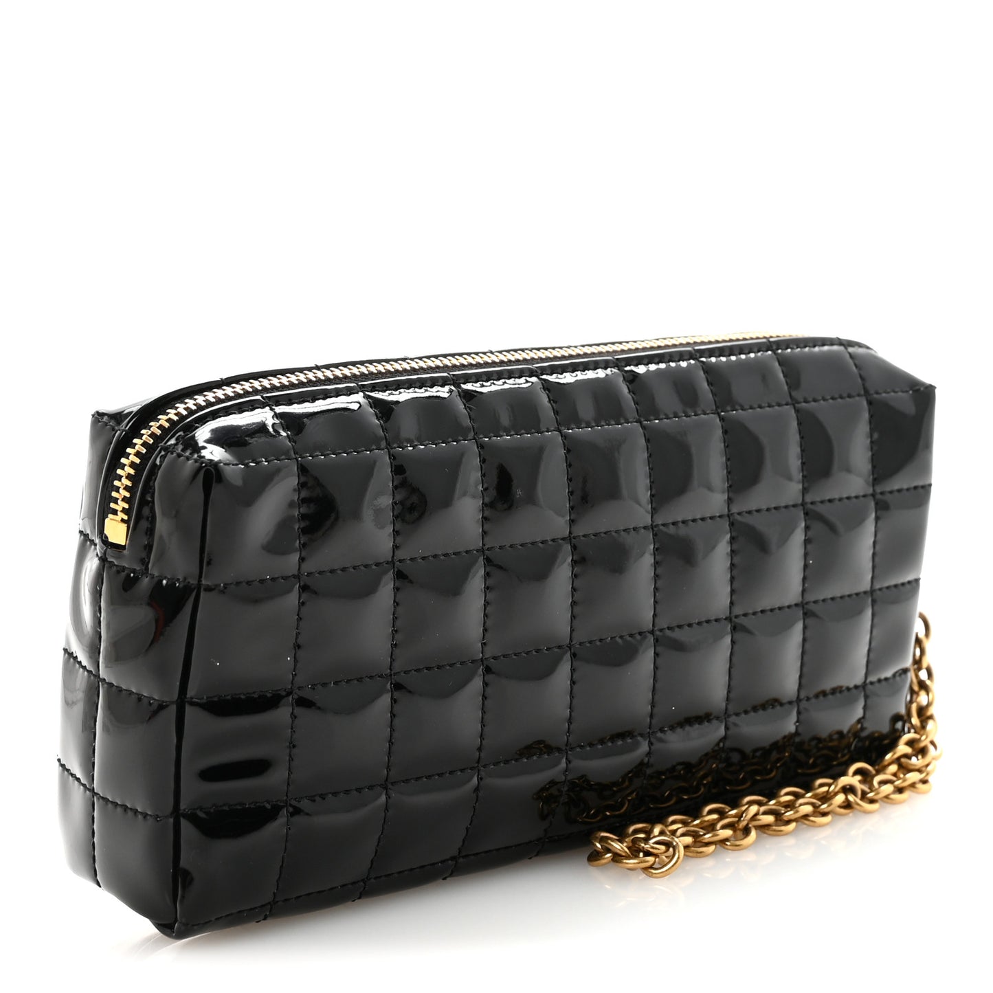 Patent Calfskin Carre Quilted Cassandre Pouch On Chain Black
