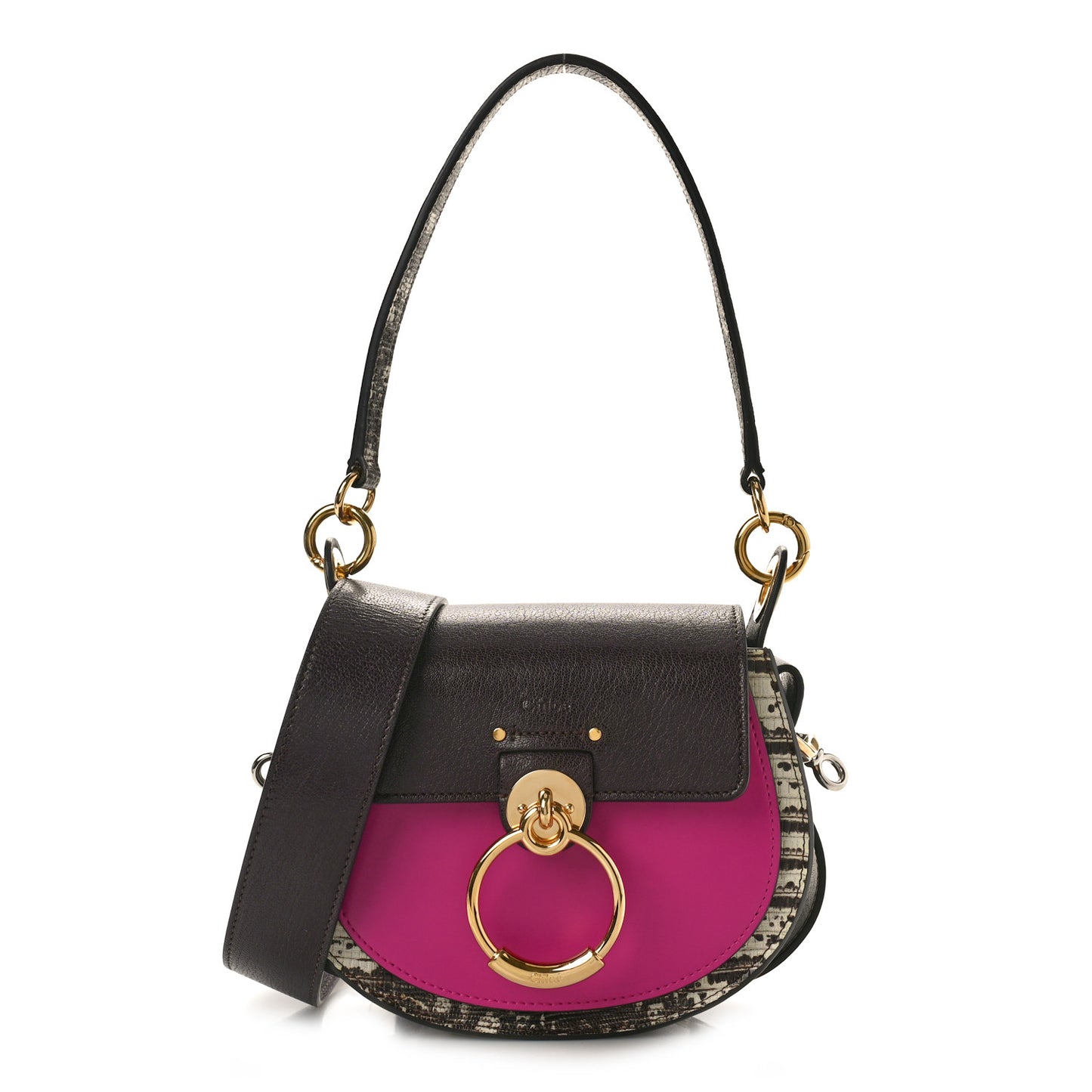 Calfskin Lizard Embossed Small Tess Bag Black Raisin