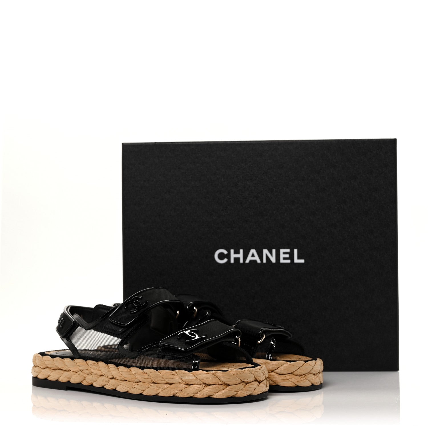 Chanel Mesh Patent Calfskin Velcro Dad Sandals 38.5 Black 9 of 9