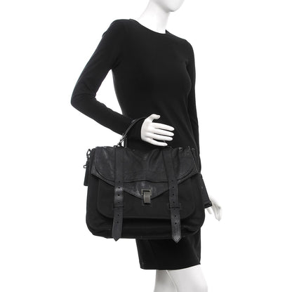 Proenza Schouler Lambskin Nylon Extra Large PS1 Satchel Black 2 of 17