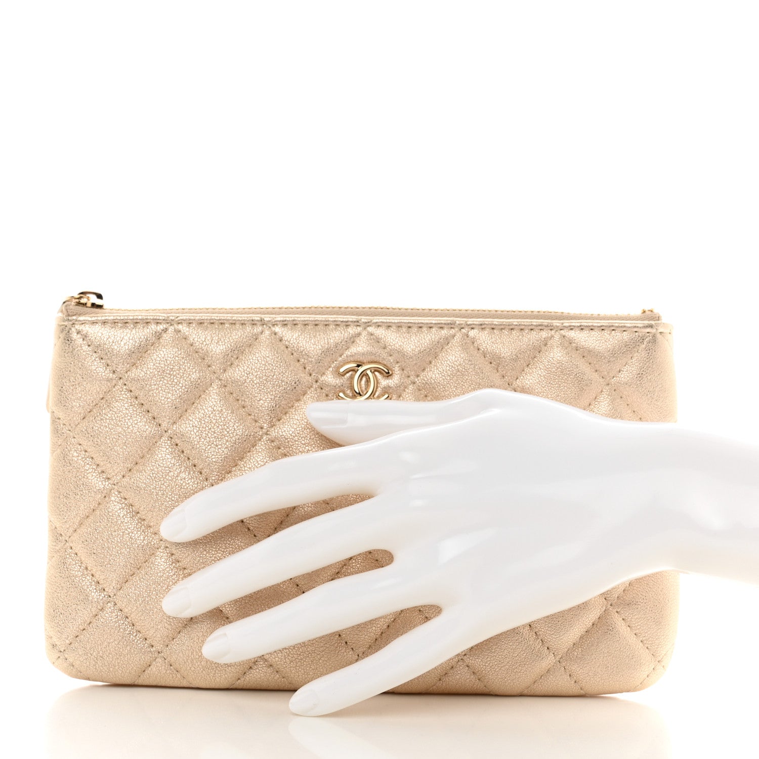 Chanel Metallic Lambskin Quilted Cosmetic Case Gold 2 of 8