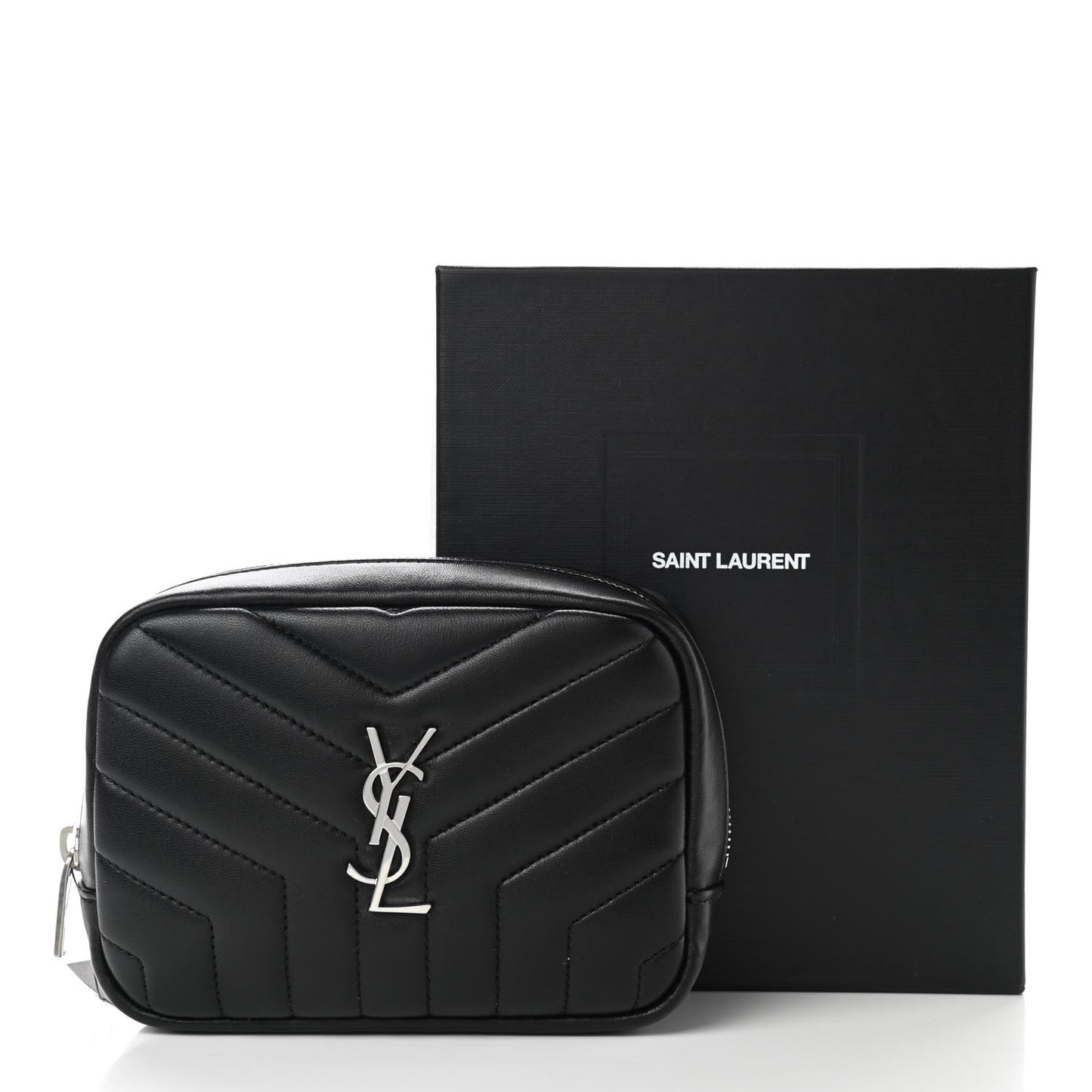 Lambskin Y Quilted Monogram Loulou Cosmetic Case Black