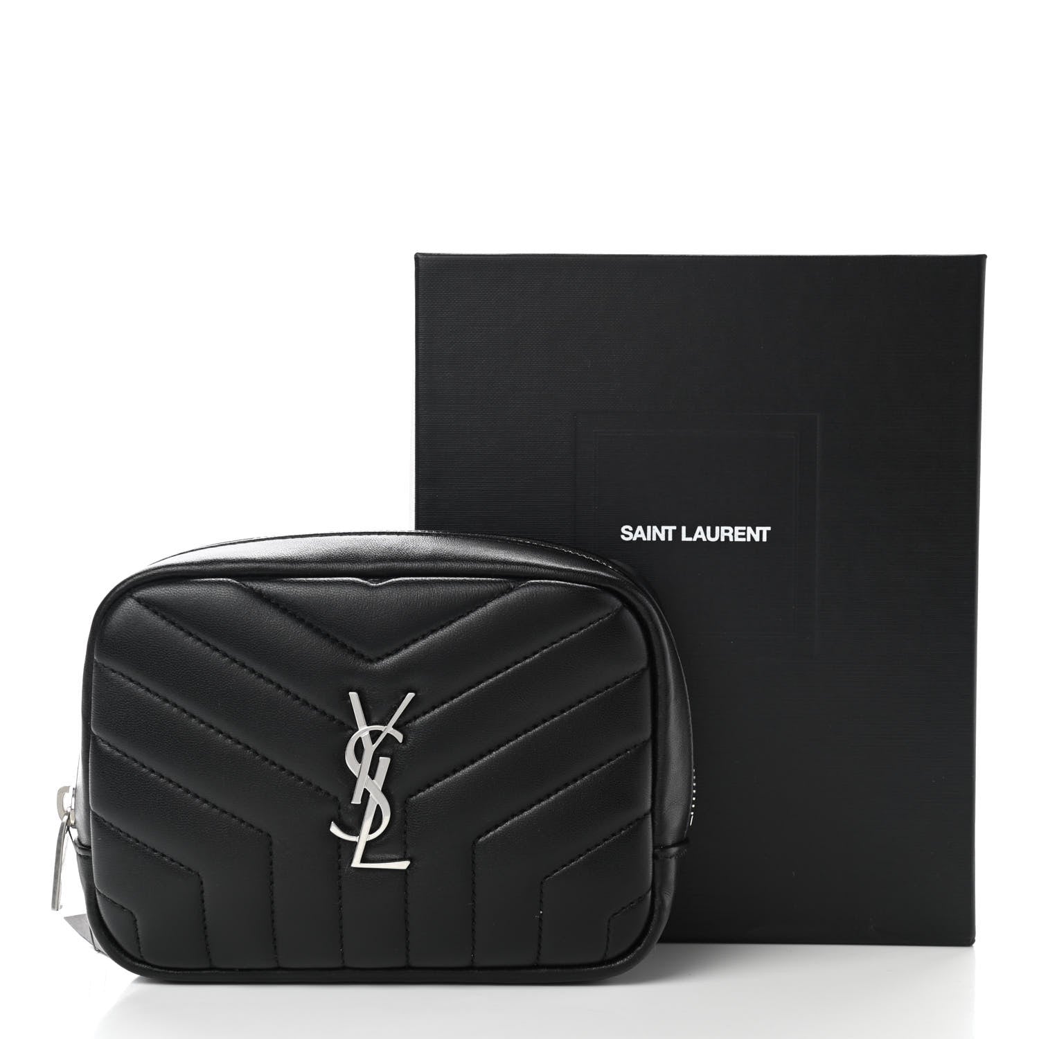 Saint Laurent Lambskin Y Quilted Monogram Loulou Cosmetic Case Black 10 of 10