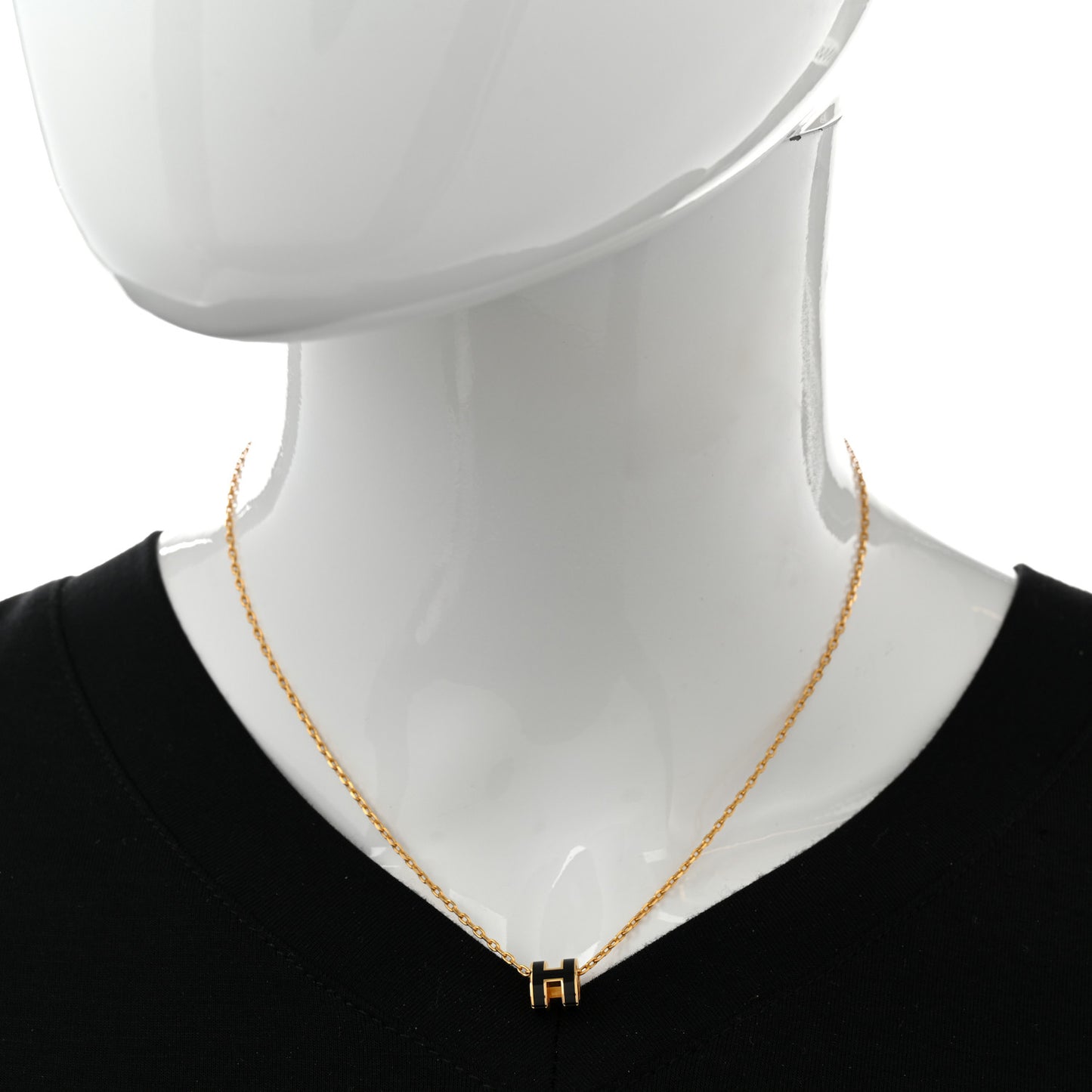 Lacquered Gold Mini Pop H Pendant Necklace Black