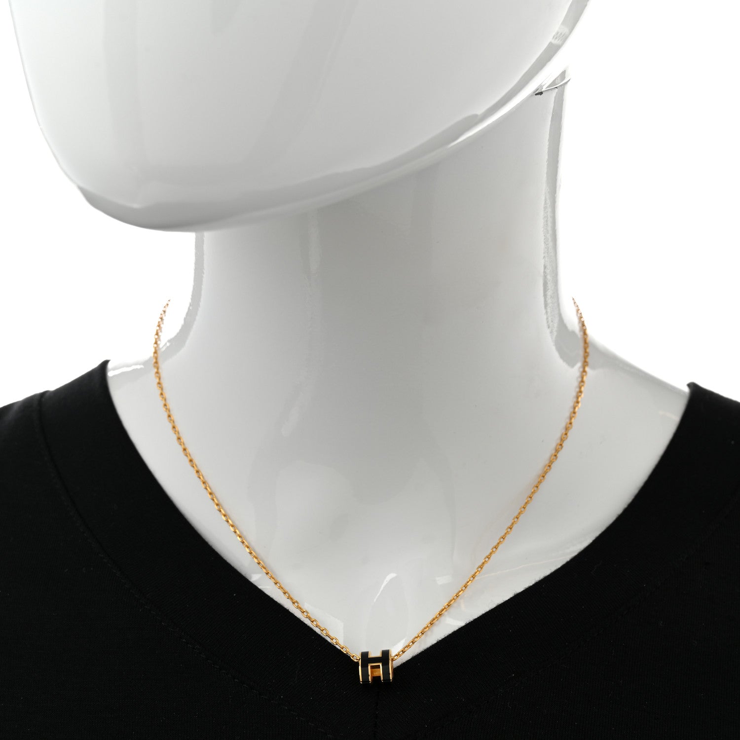 Hermes Lacquered Gold Mini Pop H Pendant Necklace Black 2 of 7