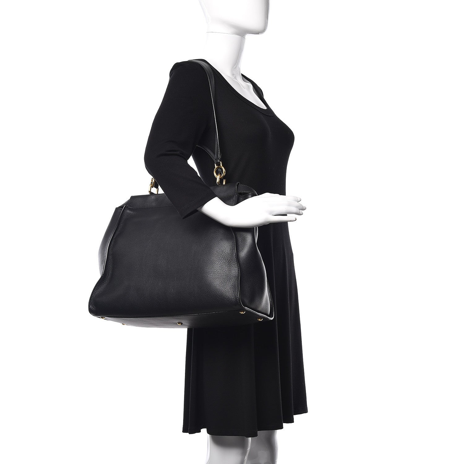 Fendi Vitello Seta Shiny Nappa Large Peekaboo Iconic Satchel Black 2 of 12