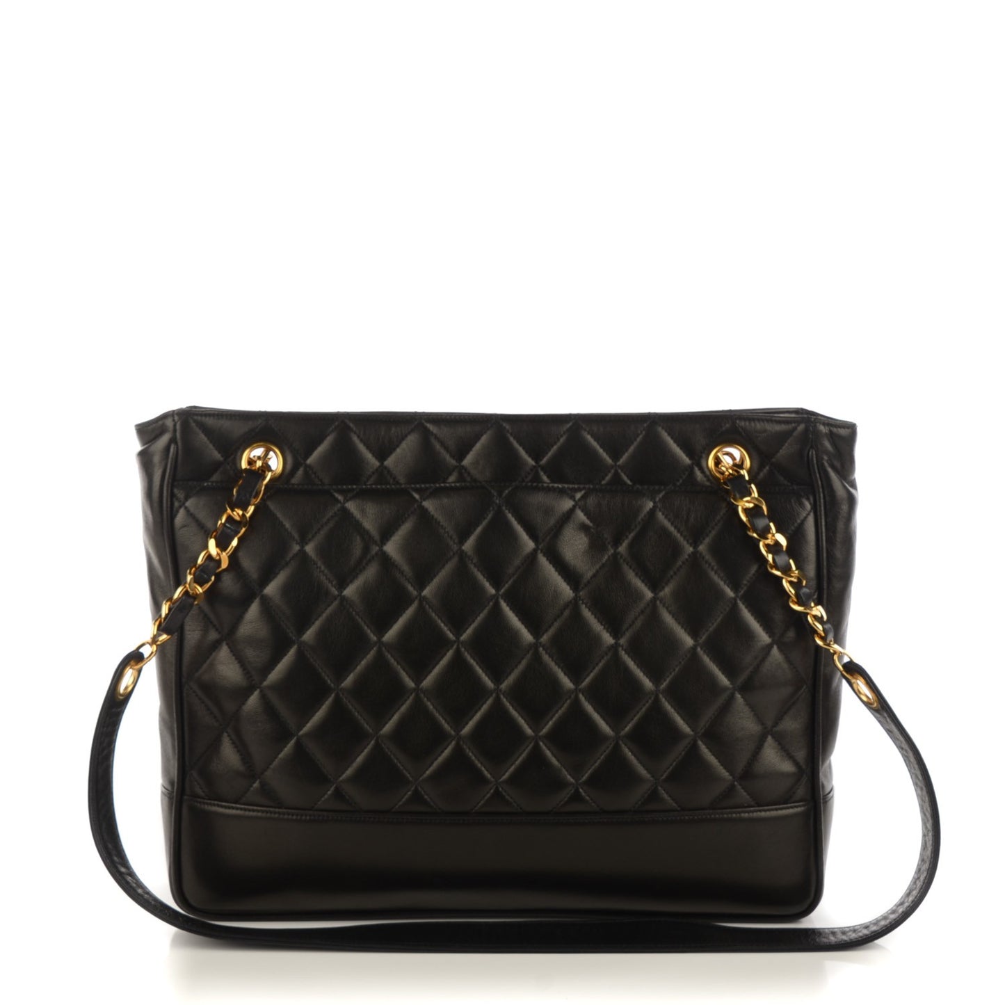 Quilted Lambskin Shopping Tote Black
