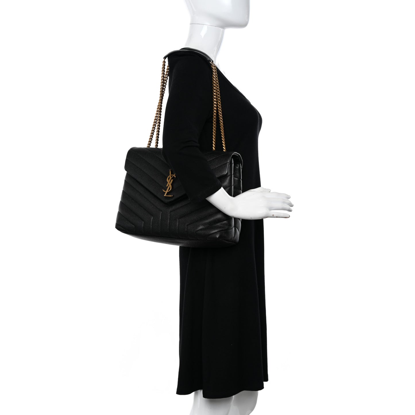 Grain de Poudre Calfskin Y Quilted Monogram Medium Loulou Chain Satchel Black