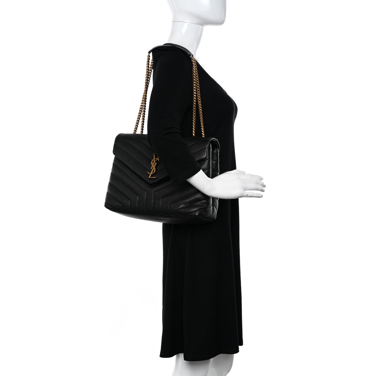 Saint Laurent Grain de Poudre Calfskin Y Quilted Monogram Medium Loulou Chain Satchel Black 2 of 11