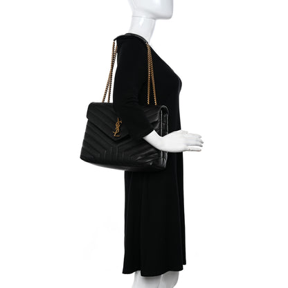 Saint Laurent Grain de Poudre Calfskin Y Quilted Monogram Medium Loulou Chain Satchel Black 2 of 11
