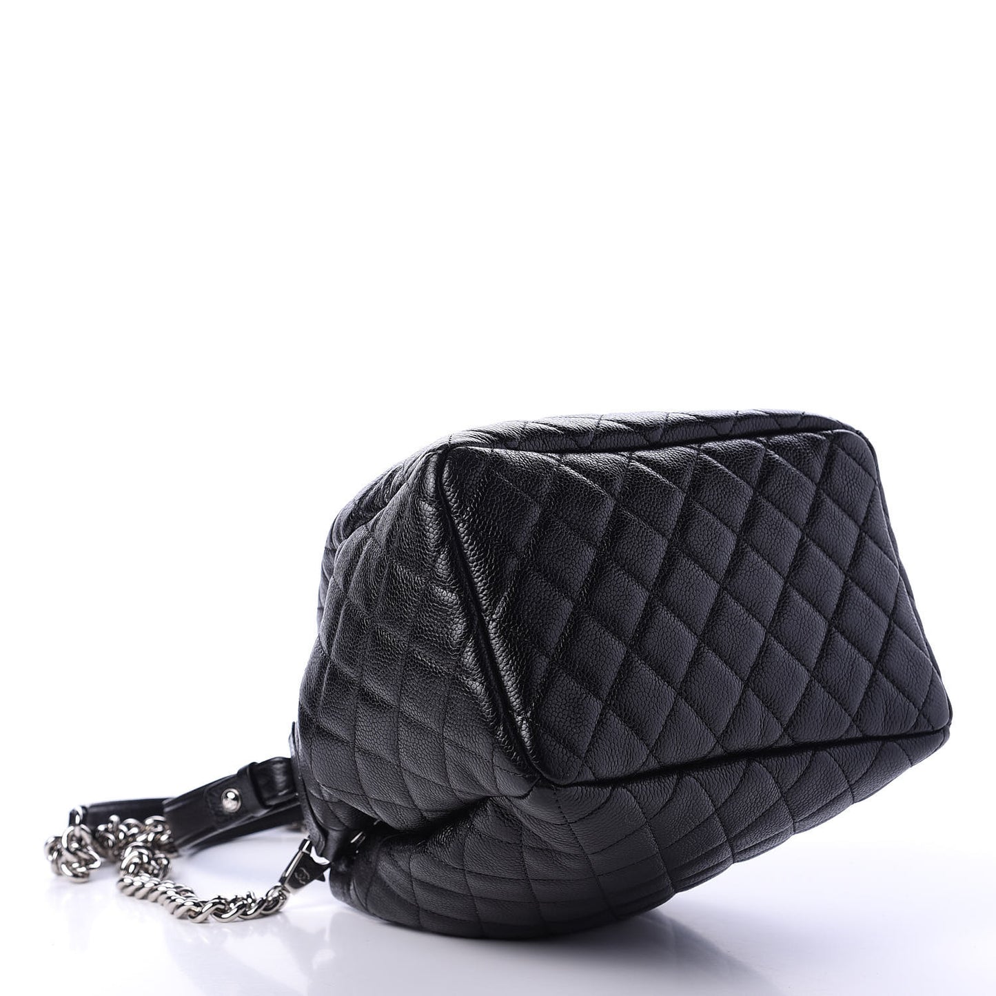Grained Calfskin Quilted CC Chain Bucket Drawstring Bag Black