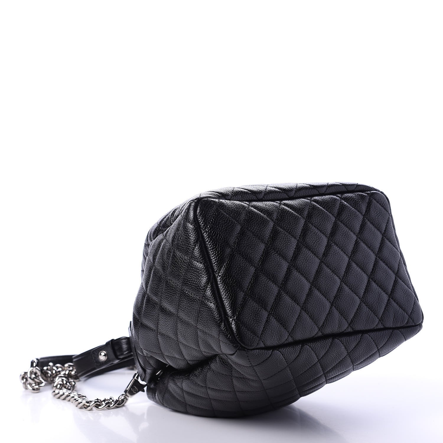 Chanel Grained Calfskin Quilted CC Chain Bucket Drawstring Bag Black 5 of 12