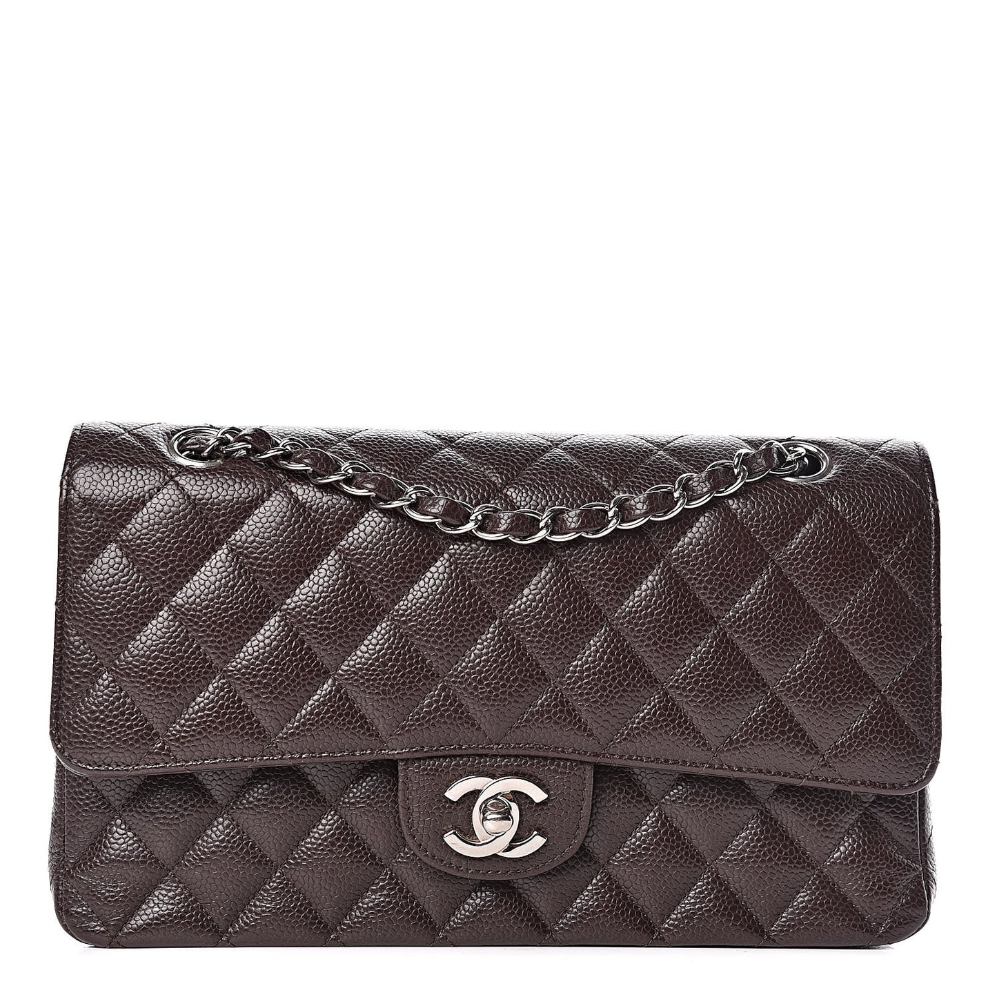 Caviar Quilted Medium Double Flap Brown