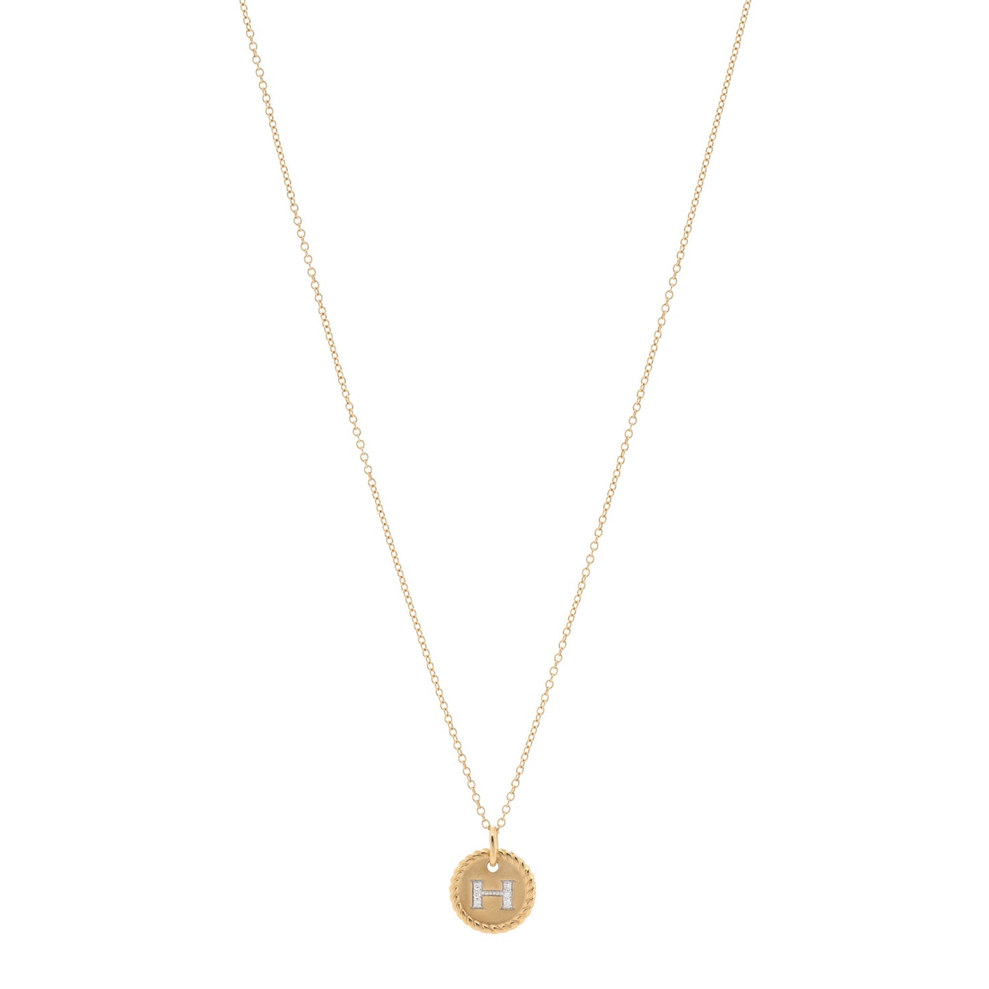 18K Yellow Gold Diamond Initial H Charm Necklace