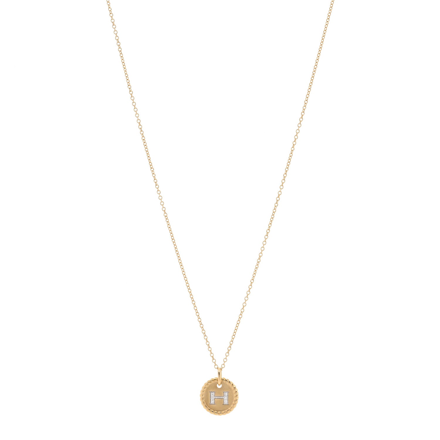 David Yurman 18K Yellow Gold Diamond Initial H Charm Necklace 1 of 3