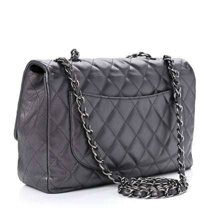 Chanel Metallic Lambskin Quilted Jumbo Single Flap Dark Grey 3 of 10