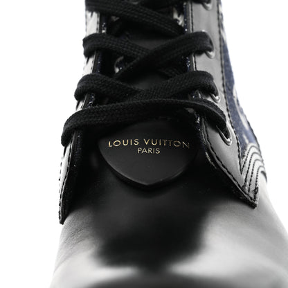 Louis Vuitton Denim Calfskin Monogram Metropolis Flat Ranger Boot 37 Navy Blue 5 of 9