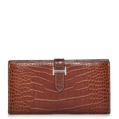 Hermes Matte Alligator Bearn Wallet Fauve 1 of 8