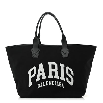 Balenciaga Cotton Canvas Calfskin Cities Paris Jumbo Large Tote Bag Black White 1 of 12