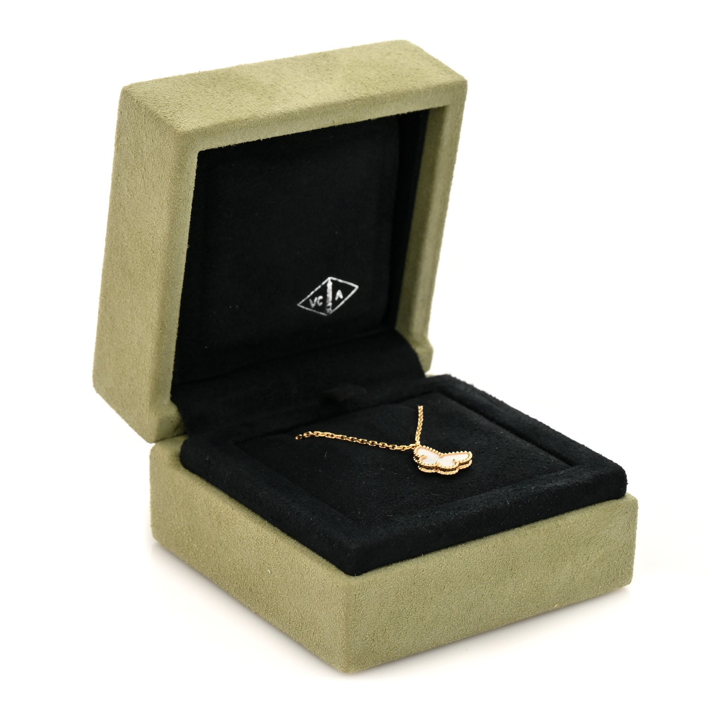 18K Yellow Gold Mother of Pearl Sweet Alhambra Butterfly Pendant Necklace