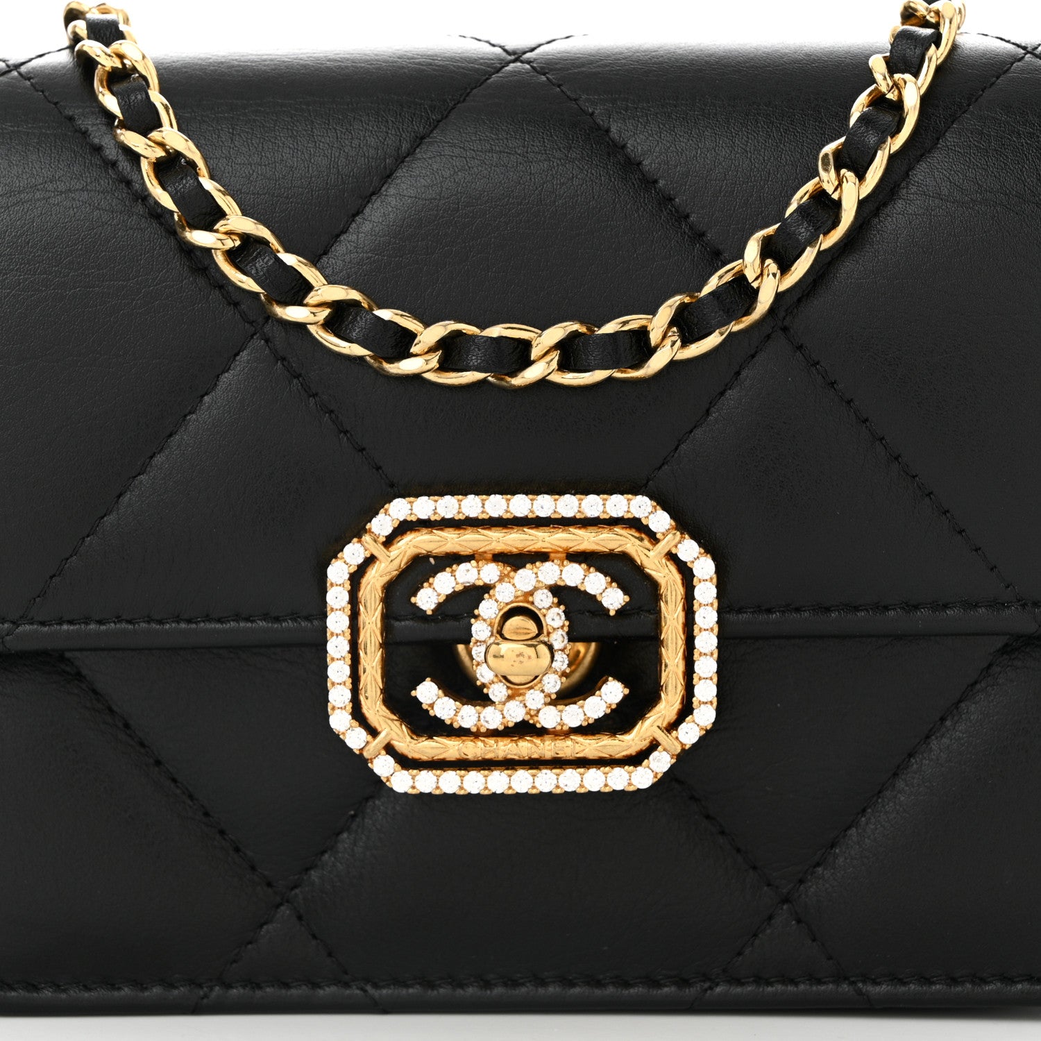 Chanel Calfskin Strass Quilted Clutch With Chain Flap Black 8 of 10