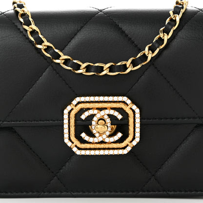 Chanel Calfskin Strass Quilted Clutch With Chain Flap Black 8 of 10