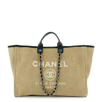 Chanel Canvas Large Deauville Tote Beige Black 1 of 7