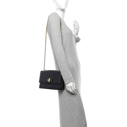 Salvatore Ferragamo Pebble Calfskin Ginny Vara Bow Shoulder Bag Black 2 of 10