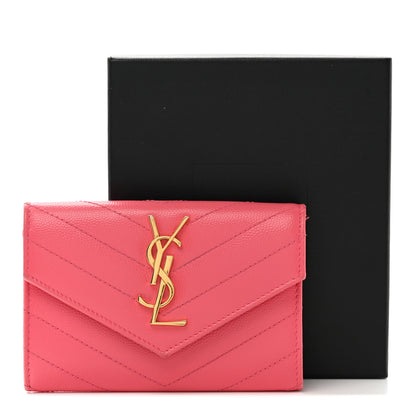Saint Laurent Grain De Poudre Matelasse Chevron Small Monogram Envelope Wallet Rose Clair 12 of 12