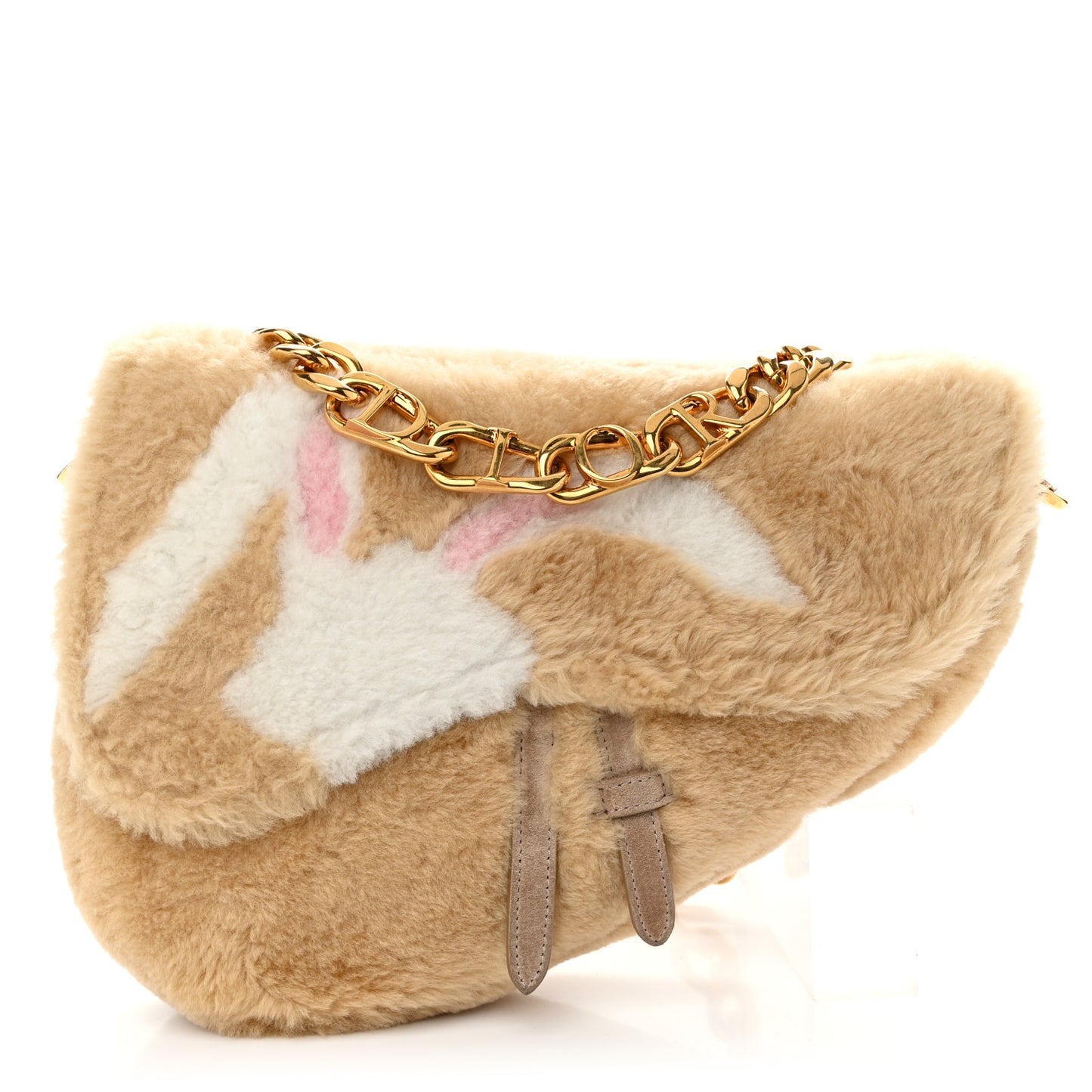 X ERL VENICE Shearling Chinese New Year Rabbit Saddle Bag Beige Multicolor