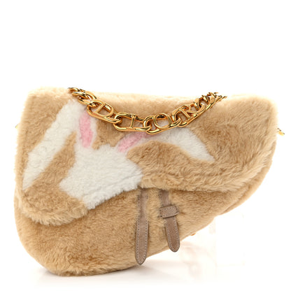 Christian Dior X ERL VENICE Shearling Chinese New Year Rabbit Saddle Bag Beige Multicolor 1 of 10