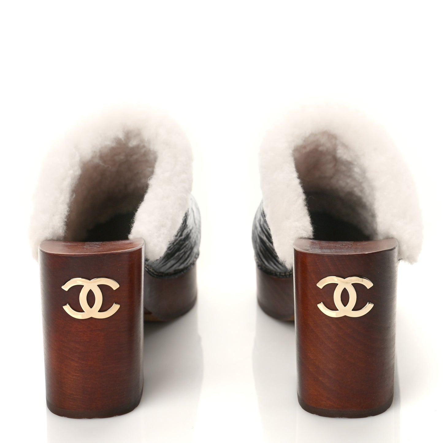 Crackled Sheepskin CC Mules 39 Black
