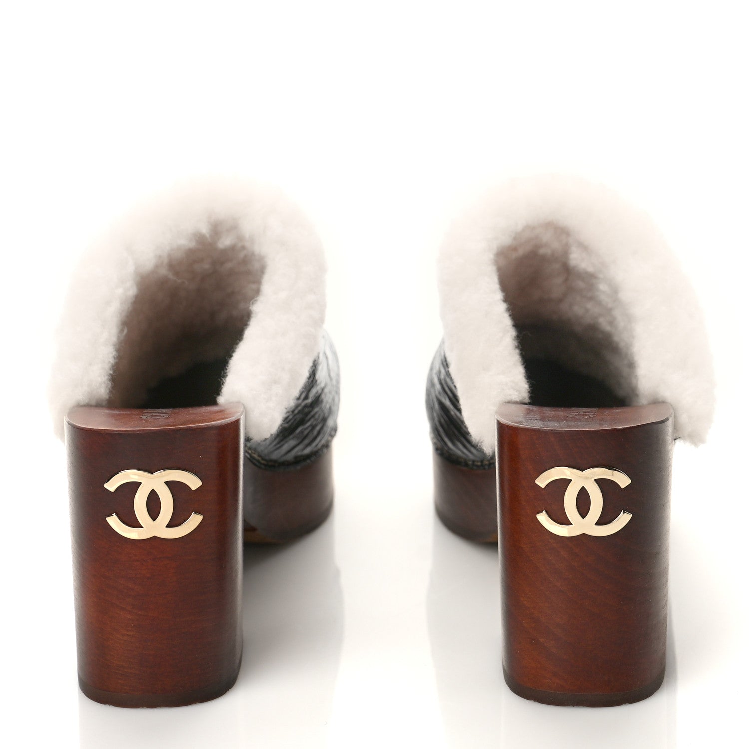 Chanel Crackled Sheepskin CC Mules 39 Black 5 of 9