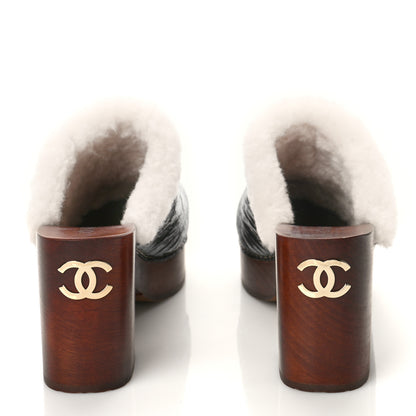 Chanel Crackled Sheepskin CC Mules 39 Black 5 of 9