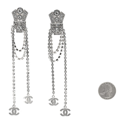 Chanel Crystal CC Crown Chandelier Drop Clip On Earrings Silver 2 of 5