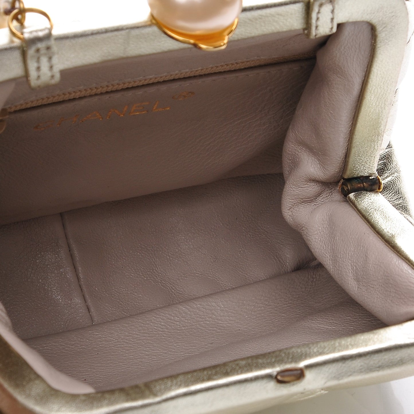 Metallic Lambskin Pearl Framed Mini Evening Bag Gold