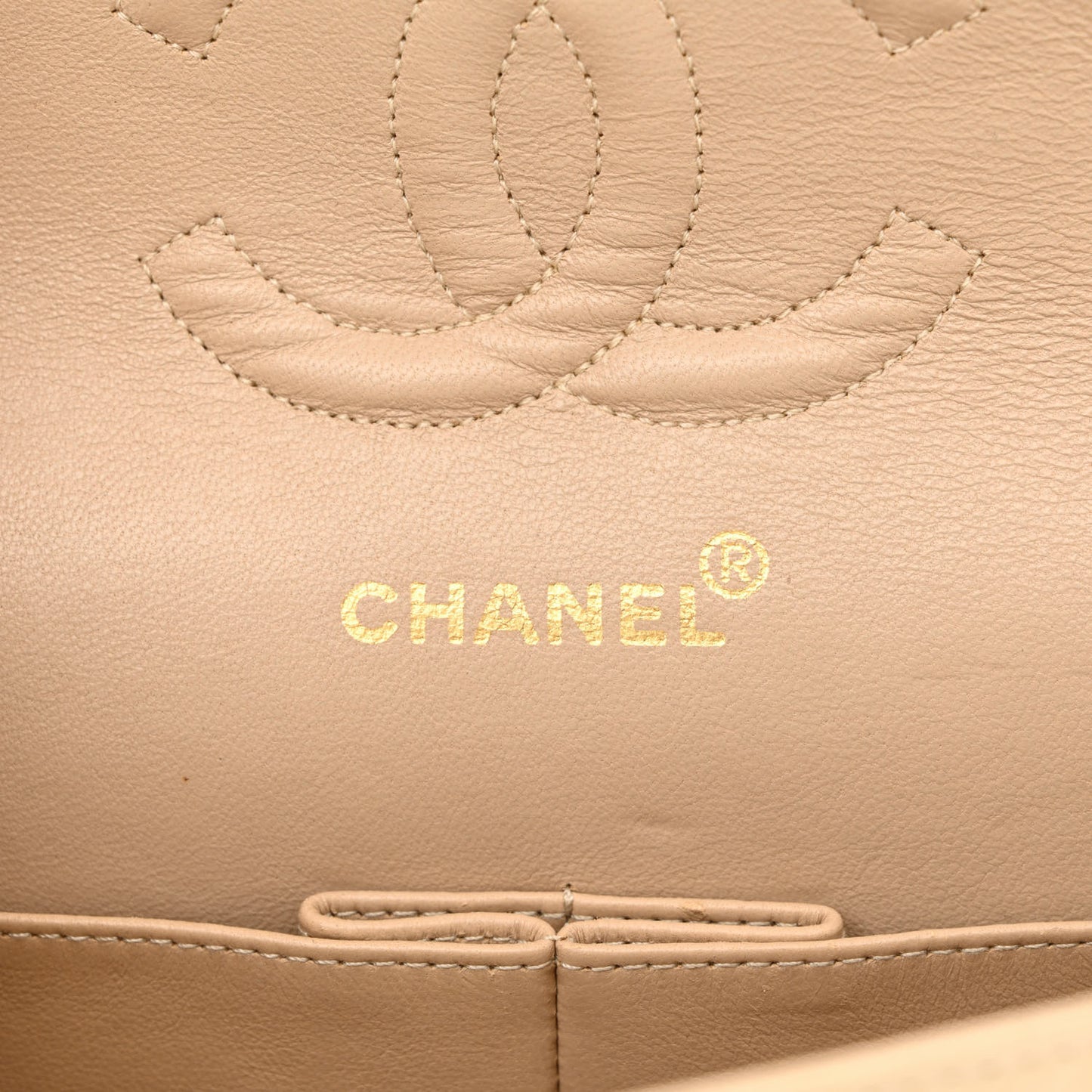 Lambskin Chevron Quilted Medium Double Flap Beige