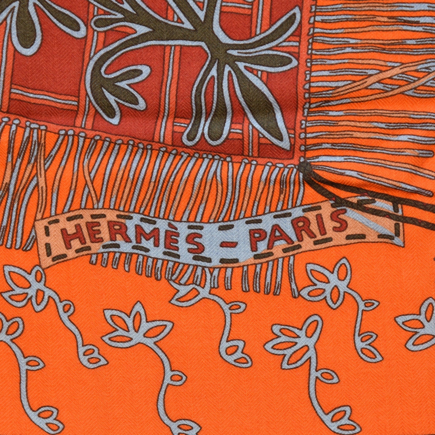 Cashmere Silk Cavaliers du Caucase Shawl 140 Orange Lavande Corail