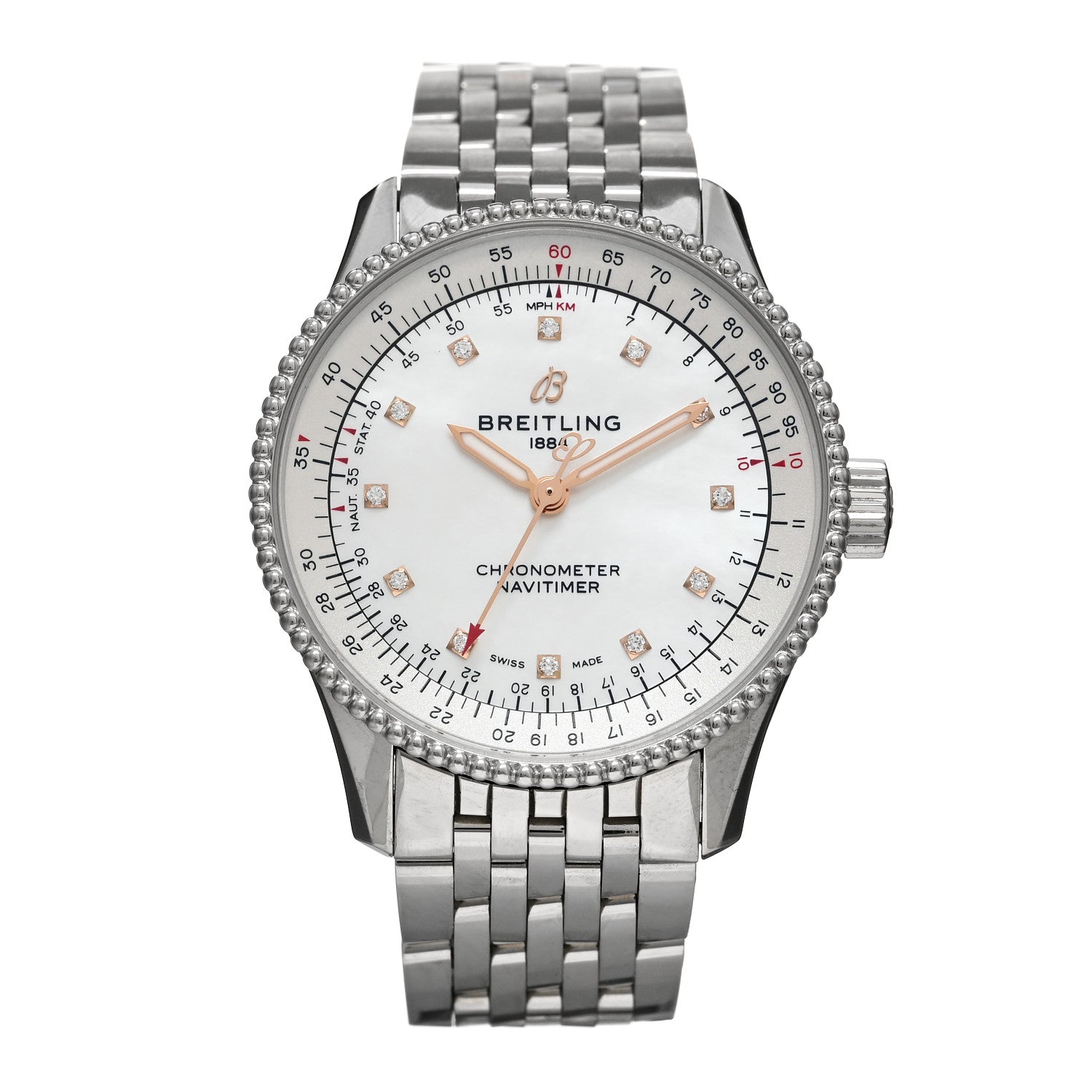 Breitling Stainless Steel Diamond Mother of Pearl 35mm Navitimer Automatic Watch A17395211A1A1 1 of 4